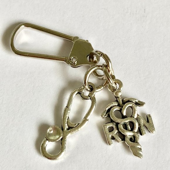 Medical Nursing RN Caduceus Stethoscope Zipper Pull Keychain Purse Charm - Picture 5 of 9